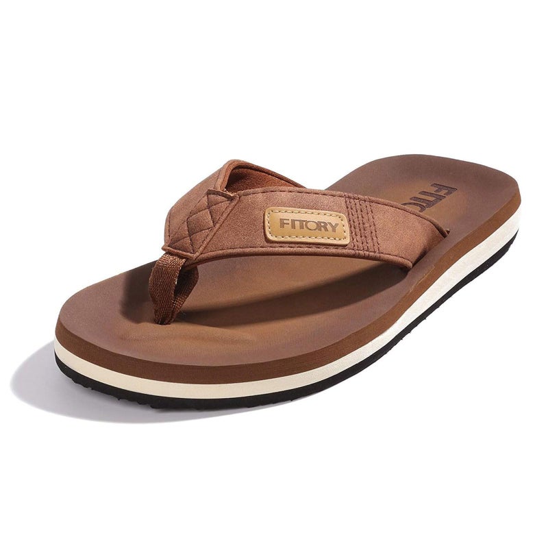 FITORY Men's Flip-Flops, Thongs Sandals Comfort Slippers for Beach Tan Size 9 - Image 1